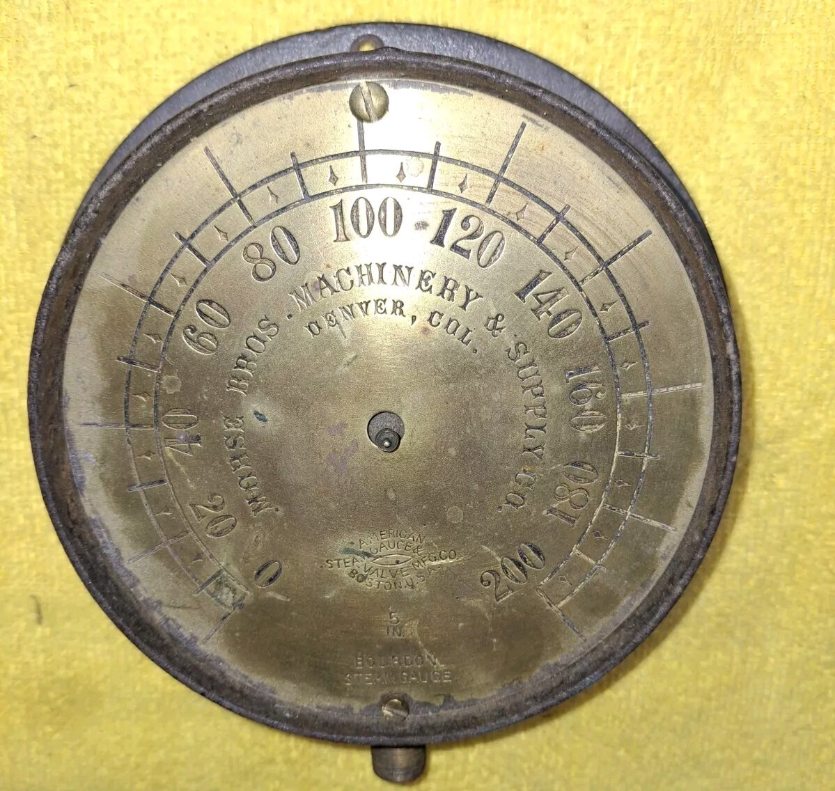 Antique Brass Steam Gauge. 5 1/4" Face