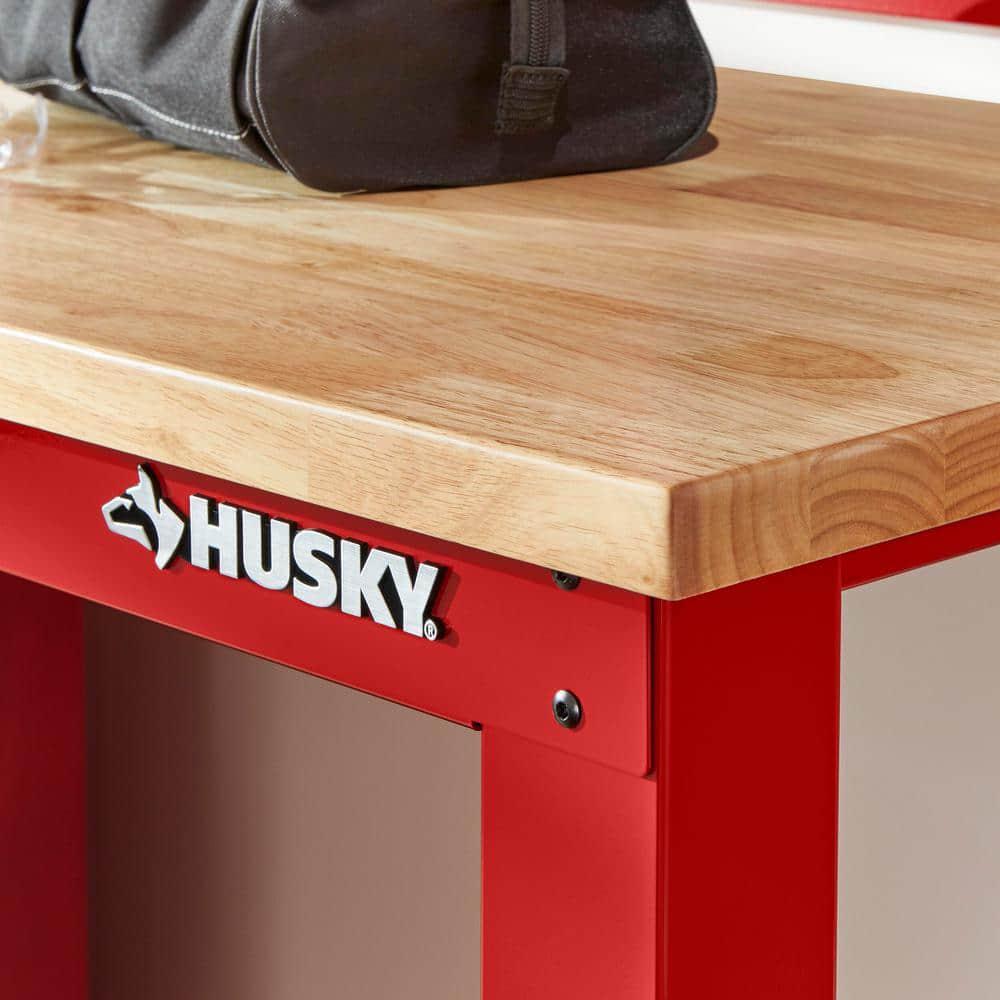 6 Ft. Adjustable Height Solid Wood Top Workbench In Red For Ready To Assemble