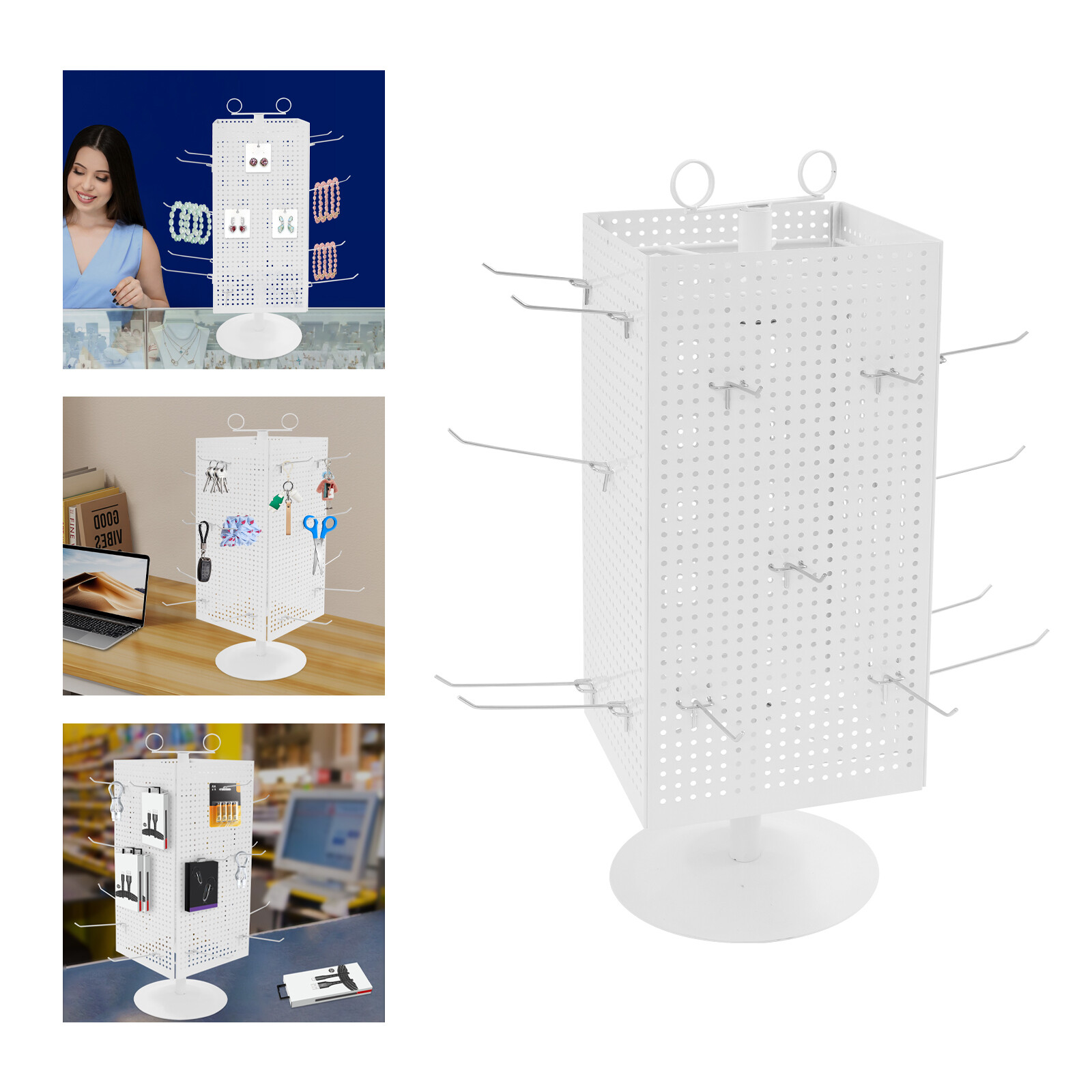 Retail Iron Counter Spinner & Rotating Pegboard Display Stand W/ 20* Hooks