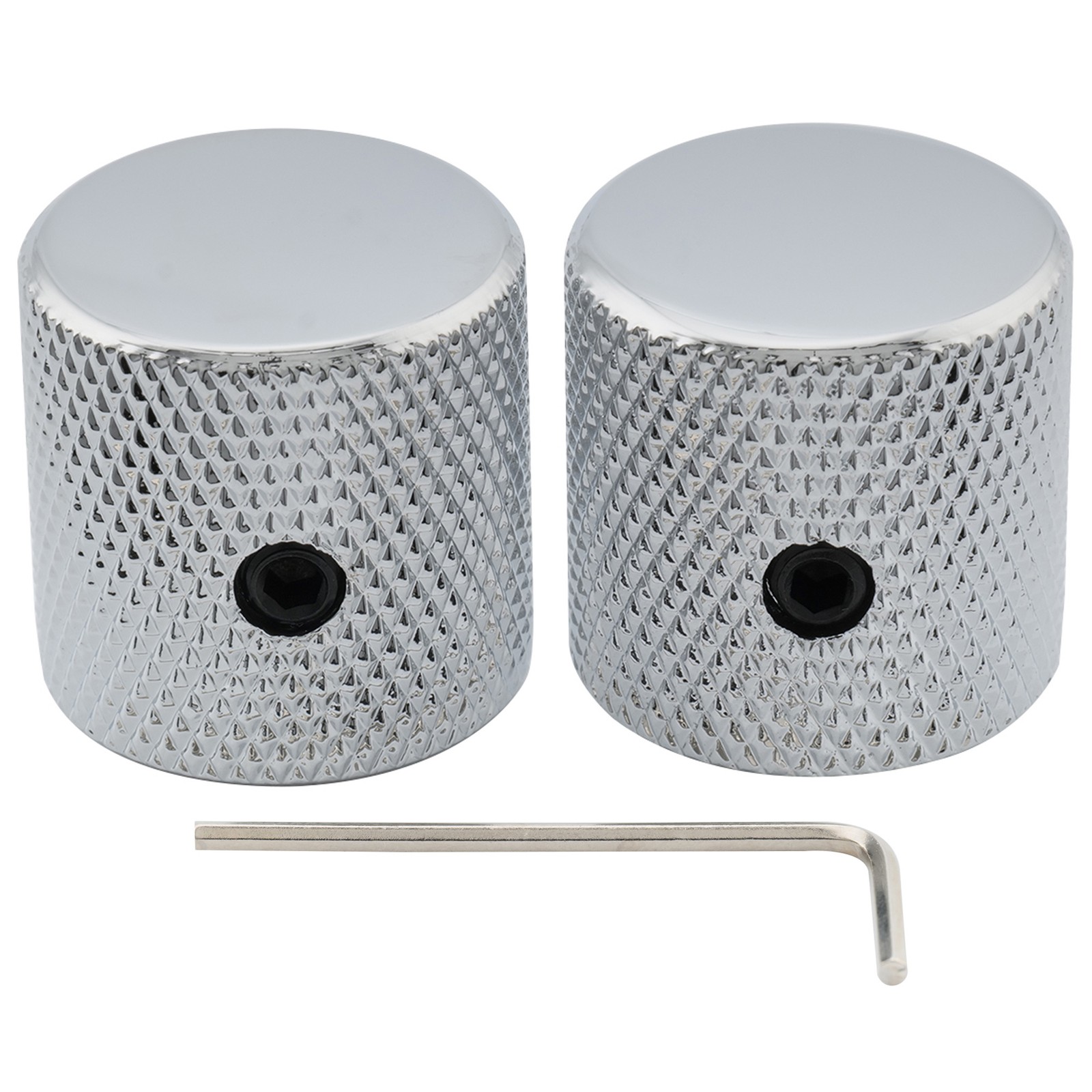 Musiclily Pro 2Pcs Chrome 1/4" Steel Fine Knurled Flat Top Universal Guitar Knob