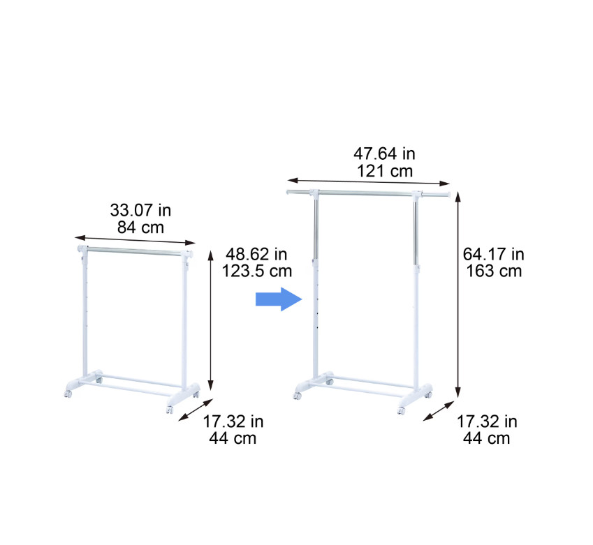 Mainstays Adjustable Metal Rolling Garment Clothes Rack, Chrome & White.....
