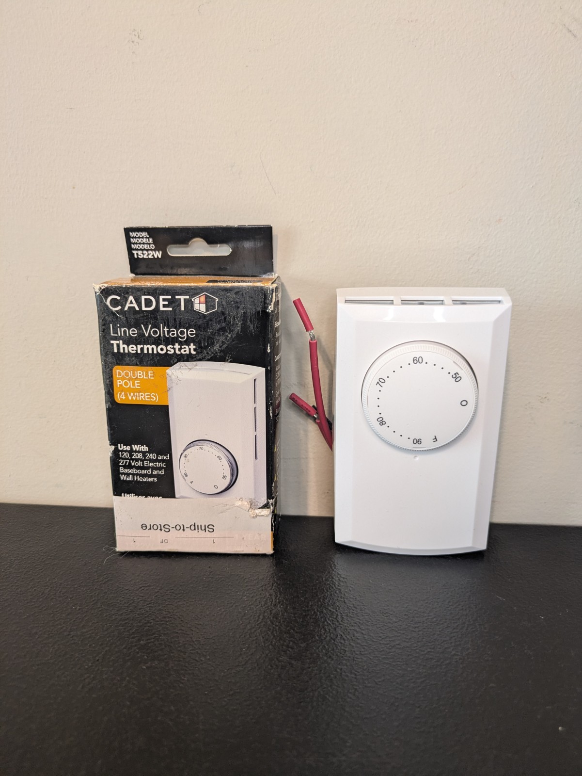 Cadet Line Voltage Wall Mounted Mechanical Thermostat Double Pole White T522W