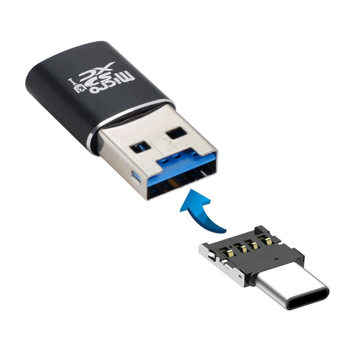 USB 3.0 to Micro SD SDXC TF Card Reader with Micro USB-C Type-C OTG Adapter