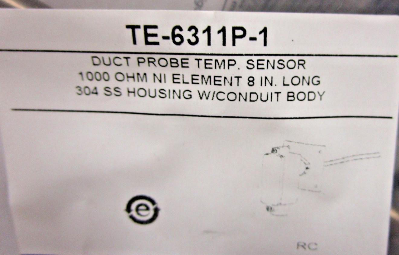 JOHNSON CONTROLS DUCT PROBE TEMP. SENSOR 1K NICKEL OHM 8" ELEMENT #TE-6311P-1