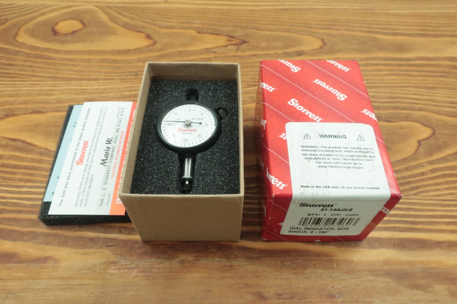 Starrett 81-144J N/S Dial Drop Indicator Non Shock 0-.100" .001" EDP 53460 New