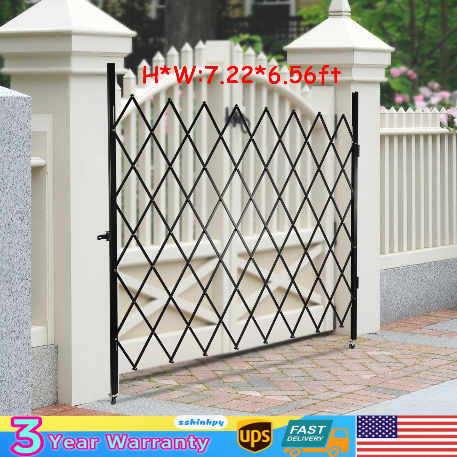Folding Security Gate 6.5ft x 6.5ft Wall Mount Single Folding Door Scissor Gate