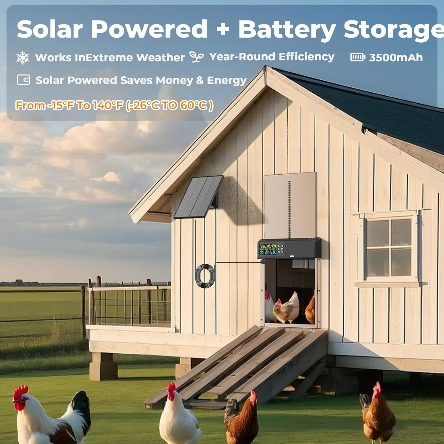 Automatic Chicken Coop Door: 3500Mah Solar Powered, 656Ft Long-Range Remote, Int