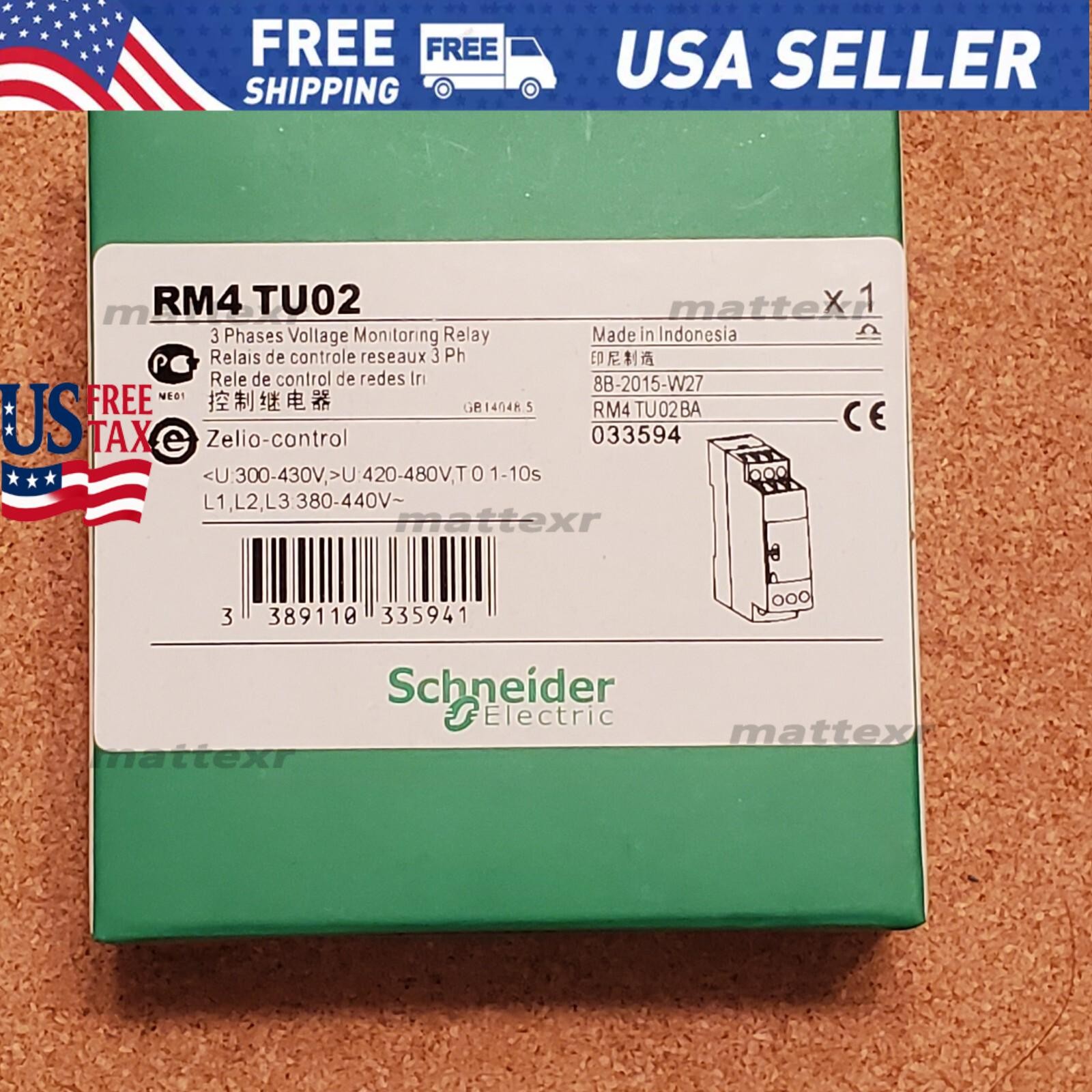 Schneider Electric 033594 RM4TU02 3-phase Voltage Monitoring RelayUS Free TAX