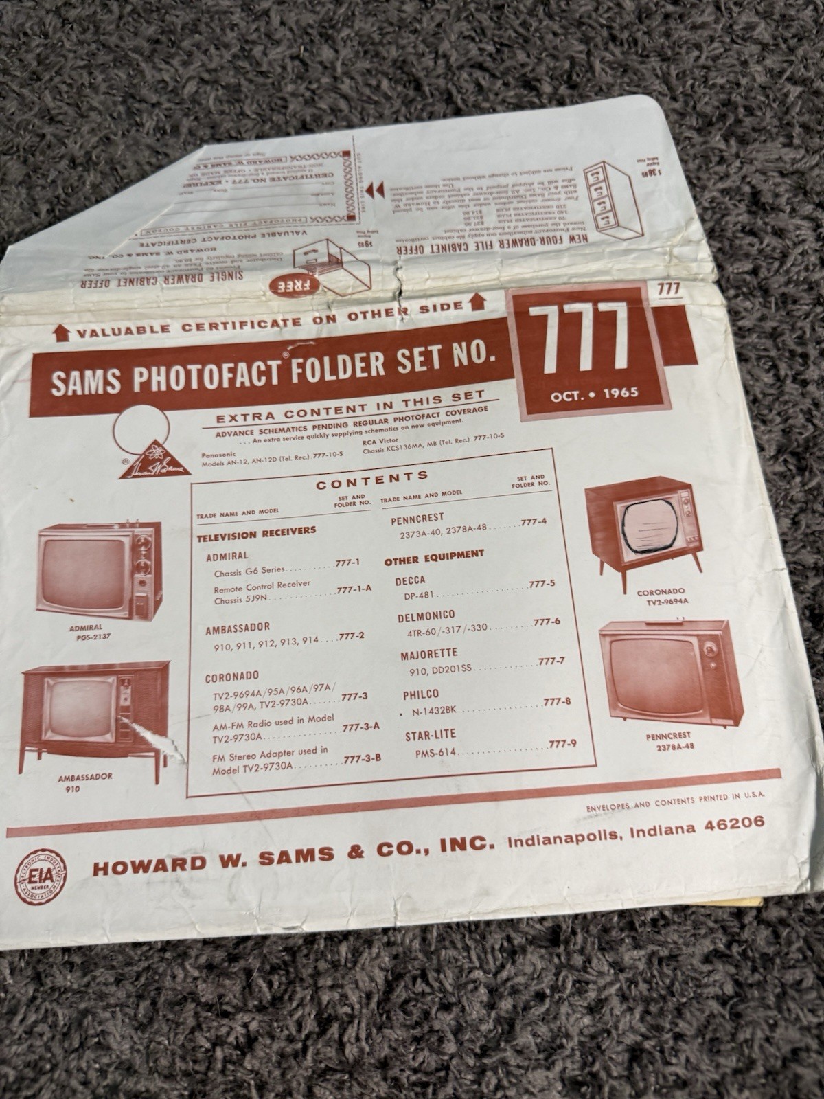 Sams Photofact Folder Set 777 Complete Oct 1965 TV Radio Phono Service Manuals