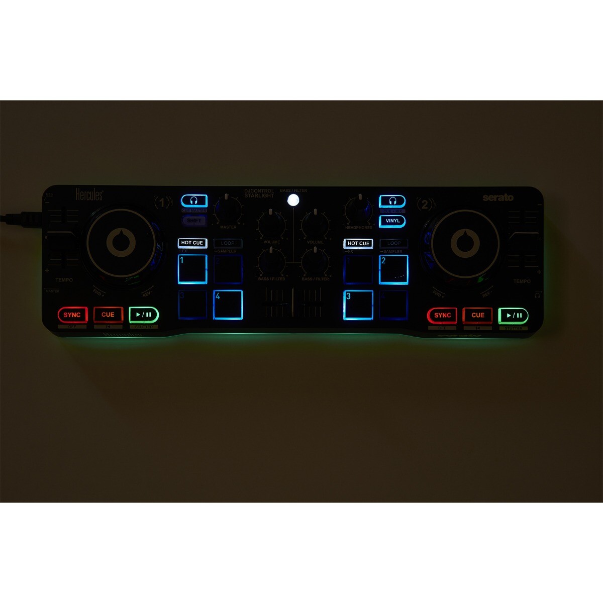 Hercules DJControl Starlight Portable Starter DJ Controller w Headphones Pack