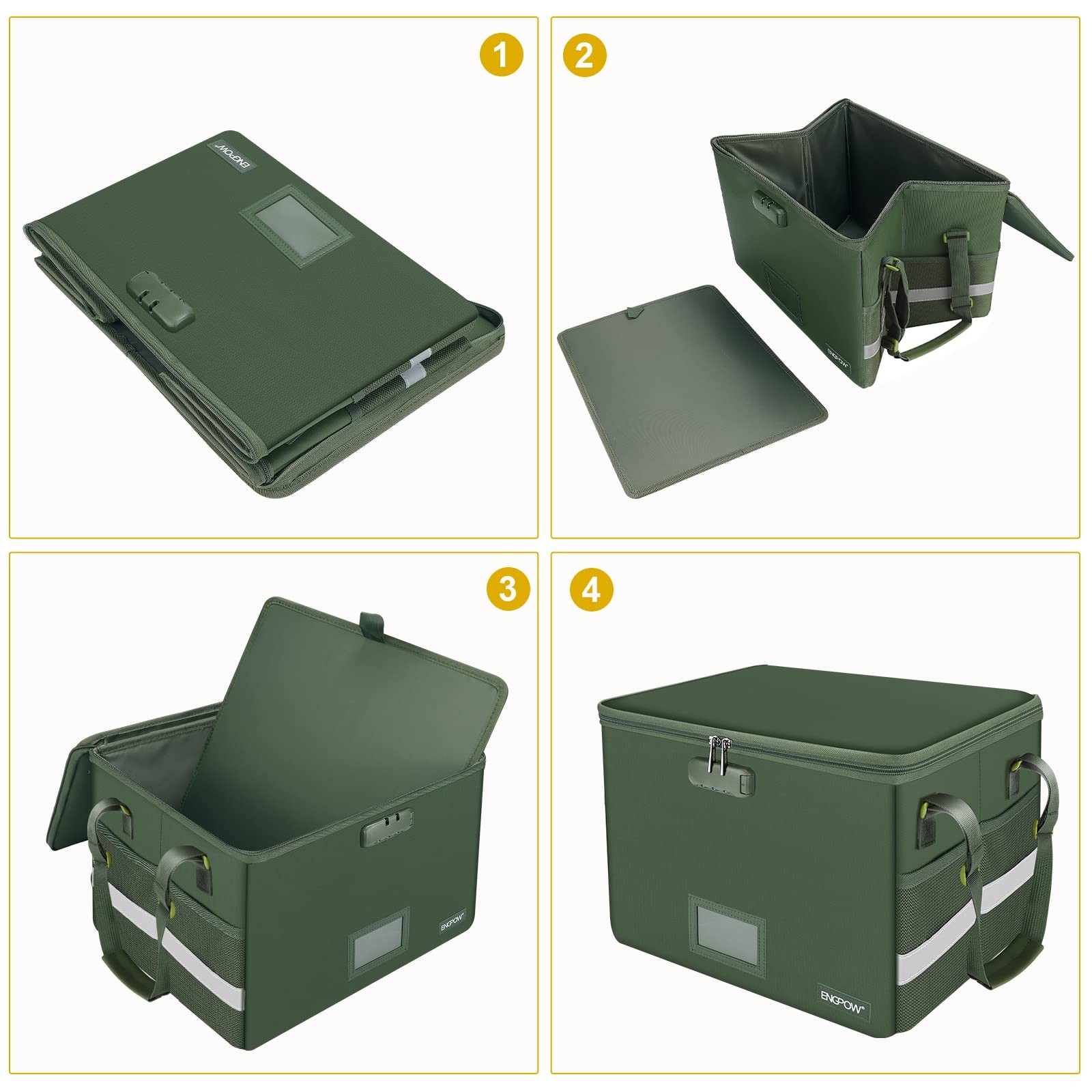 File Box with Lock Fireproof Document Box with Zipper Lid Collapsible File St