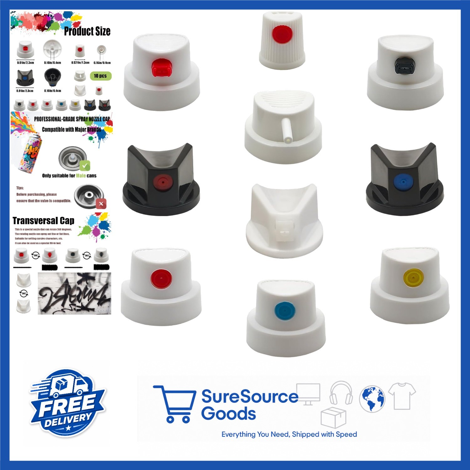 10 Pack Spray Can Nozzles for Male Cans - Replacement Tips for Art Projects