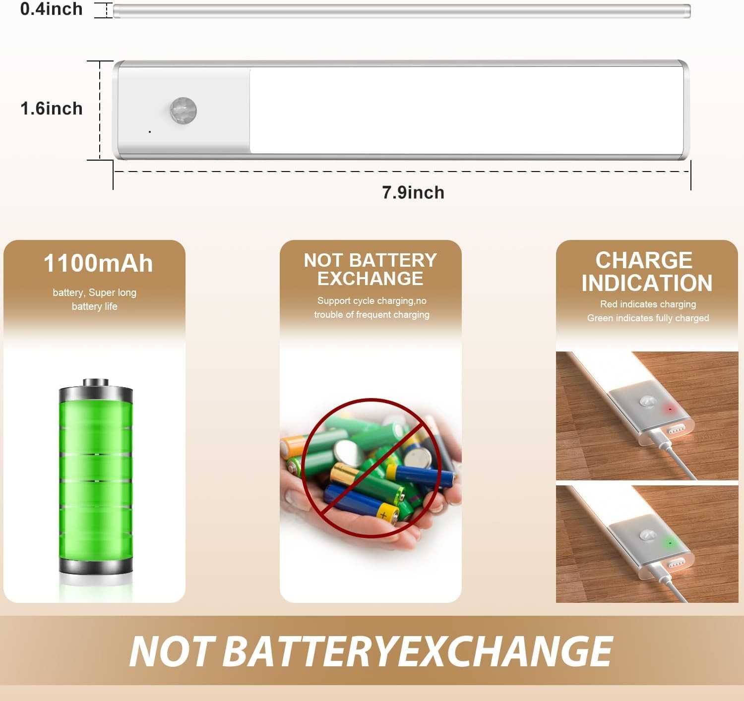 Under Cabinet Lights ，Motion Light Indoor, Wireless USB Rechargeable Magnetic...