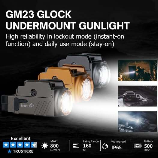 TrustFire GM23 800LM LED Pistol Light Shotgun Light Rechargeable Tactical Light