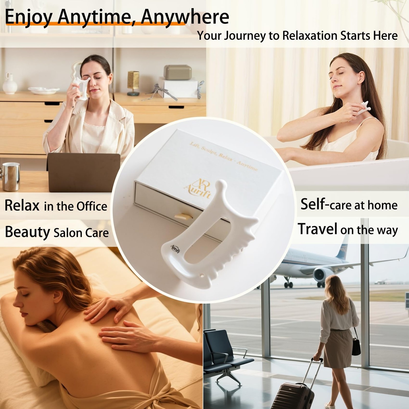 Ceramic 6‑in‑1 Gua Sha Tool for Face & Body, Jawline Sculpting, Doub