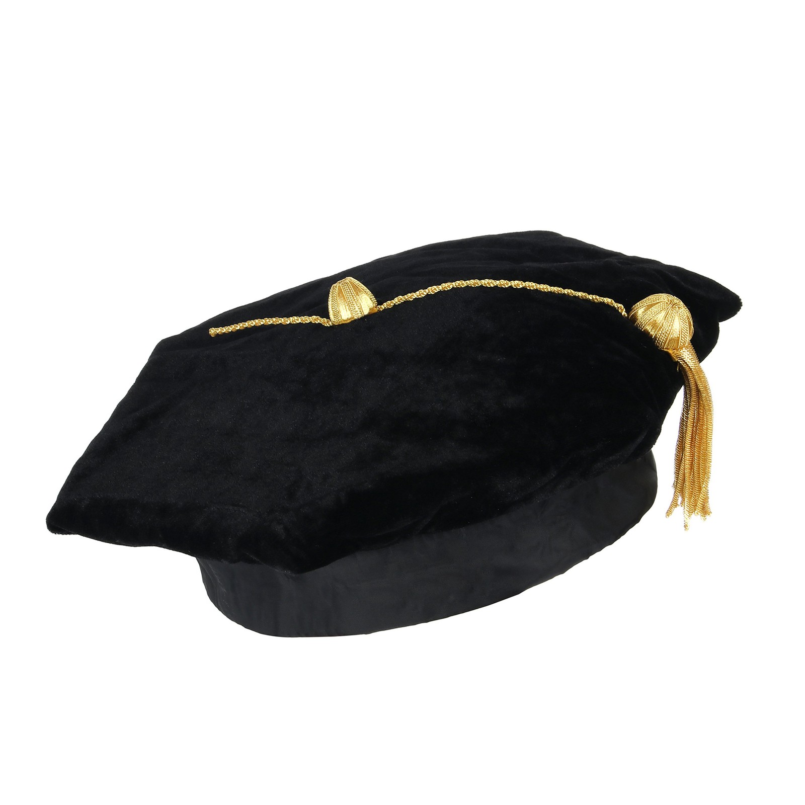Unisex Doctoral Black Tam 6 Sided Gold Bullion Tassel One Size Fits Most