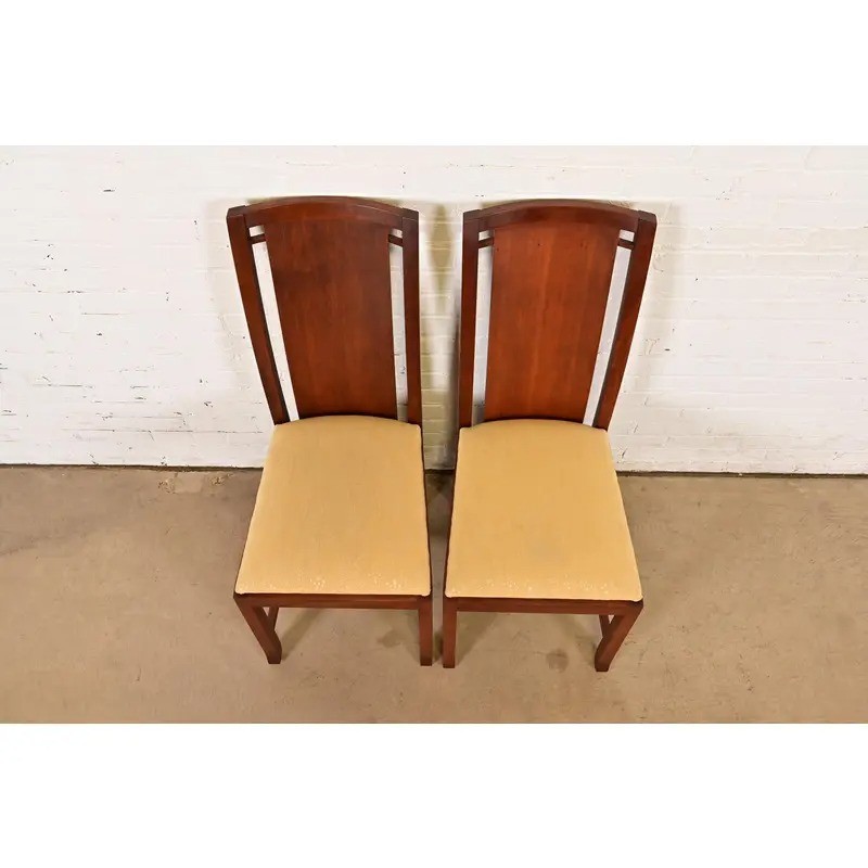 Frank Lloyd Wright Sculpted Mahogany Side Chairs or Dining Chairs, Pair