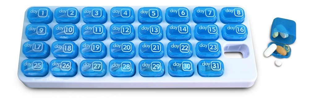 White Personal Pill Dispenser 30 Day Organizer Travel Friendly Medication Pods