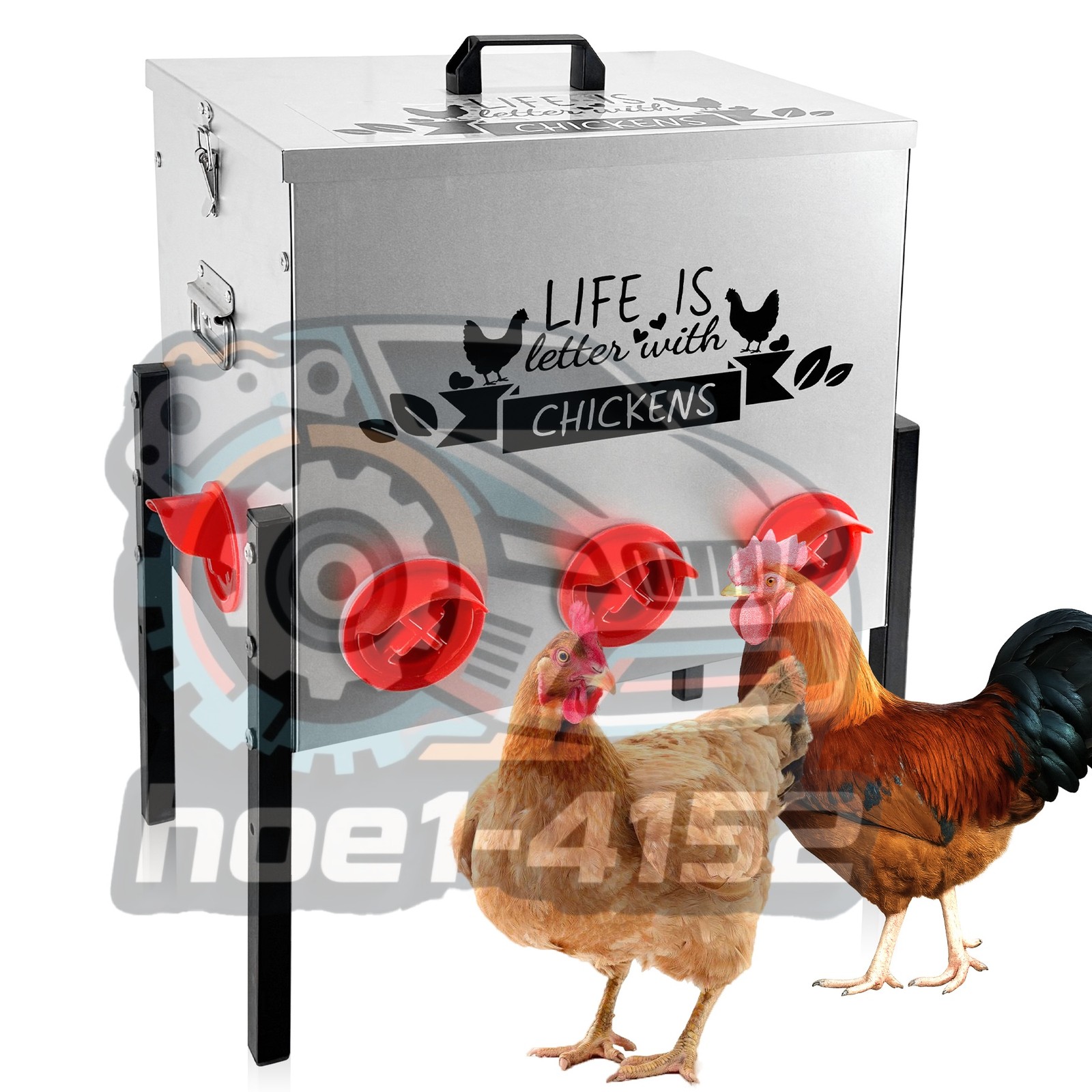 Extra-Large Galvanized Metal Chicken Feeder 50 lb with 8 No-Waste Ports Poultry