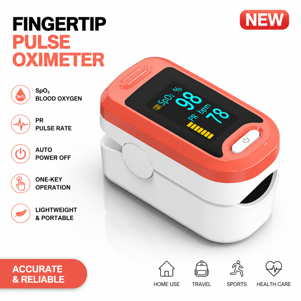 SpO2 Heart Rate Meter Fingertip Pulse Oximeter Blood Oxygen Saturation Monitor