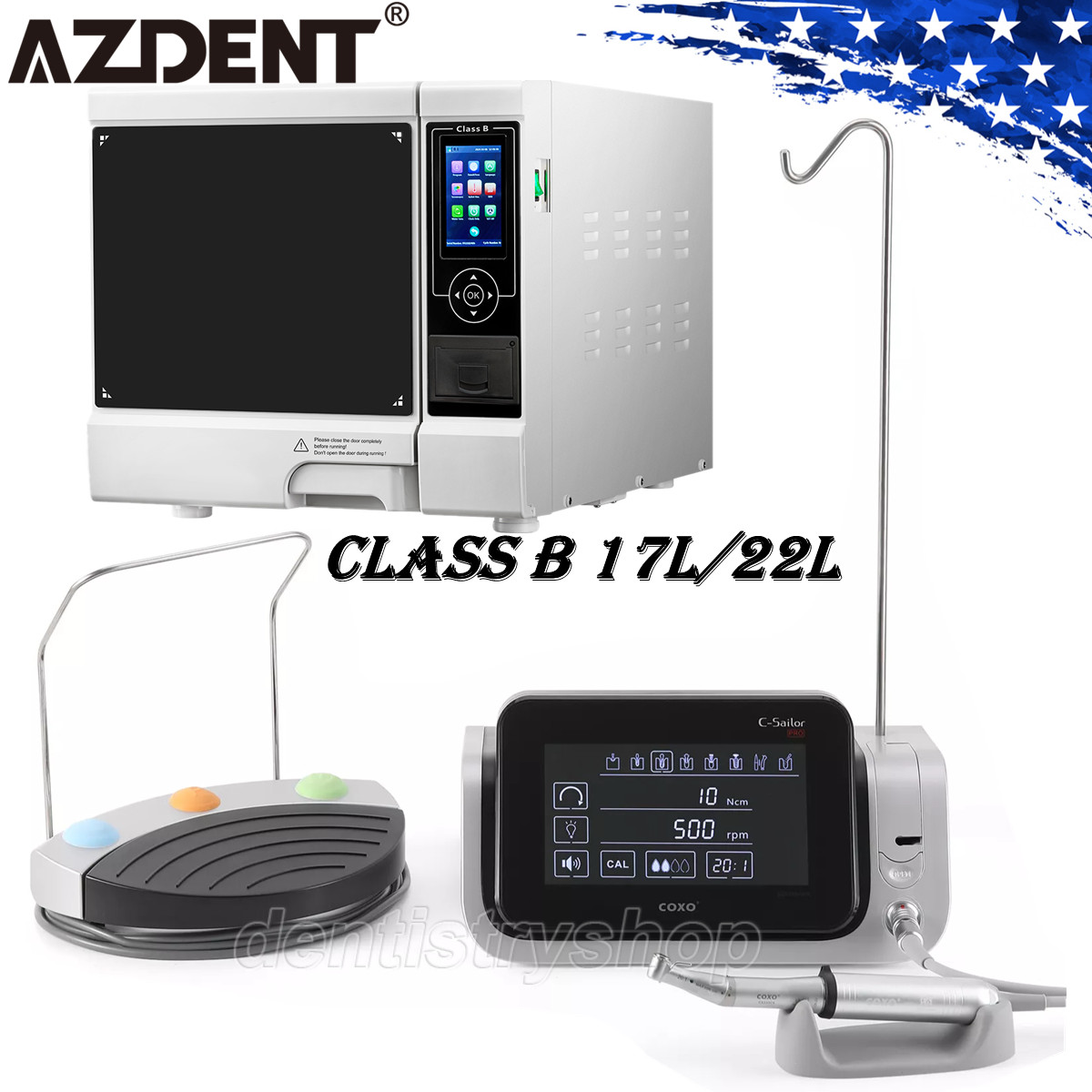 COXO Implant System Brushless LED Motor/Dental Autoclave Steam Sterilizer 17/22L