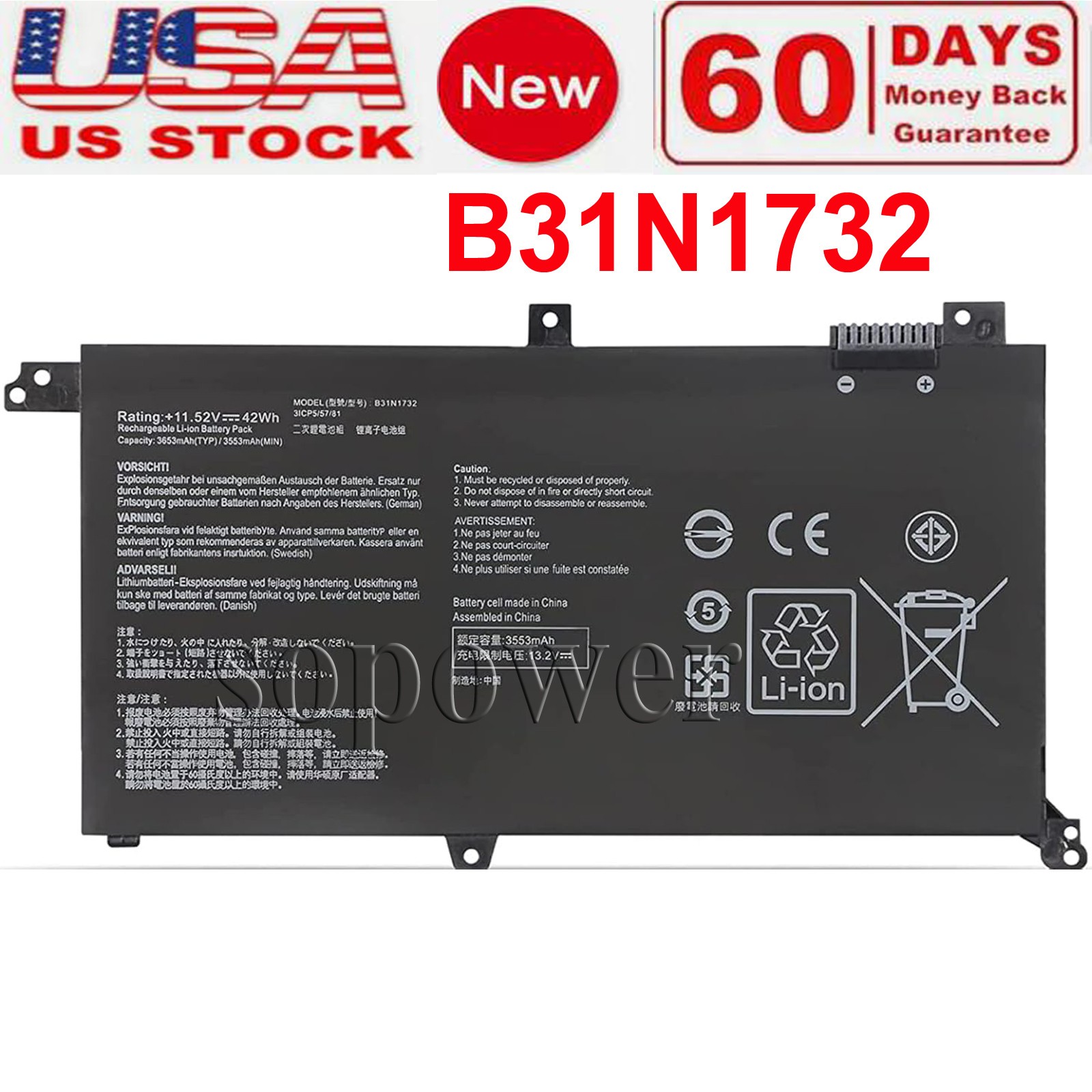 B31N1732 B31Bi9H new Battery for Asus VivoBook S430FN S430UA S4300U V430FA