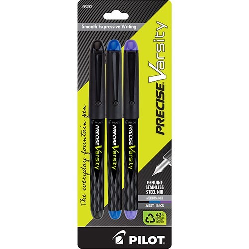 Pilot Precise Varsity Fountain Pen Med Nib Asst Colors 3/Pk Invitation Lettering