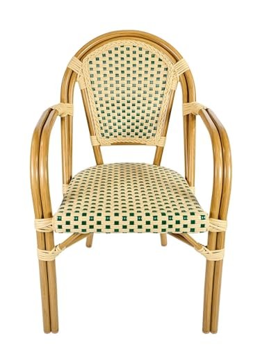 French Bistro Patio/Indoor Dining Chair 2 Pack, Beig/Green, CHIVARI - 2 CHAIRS