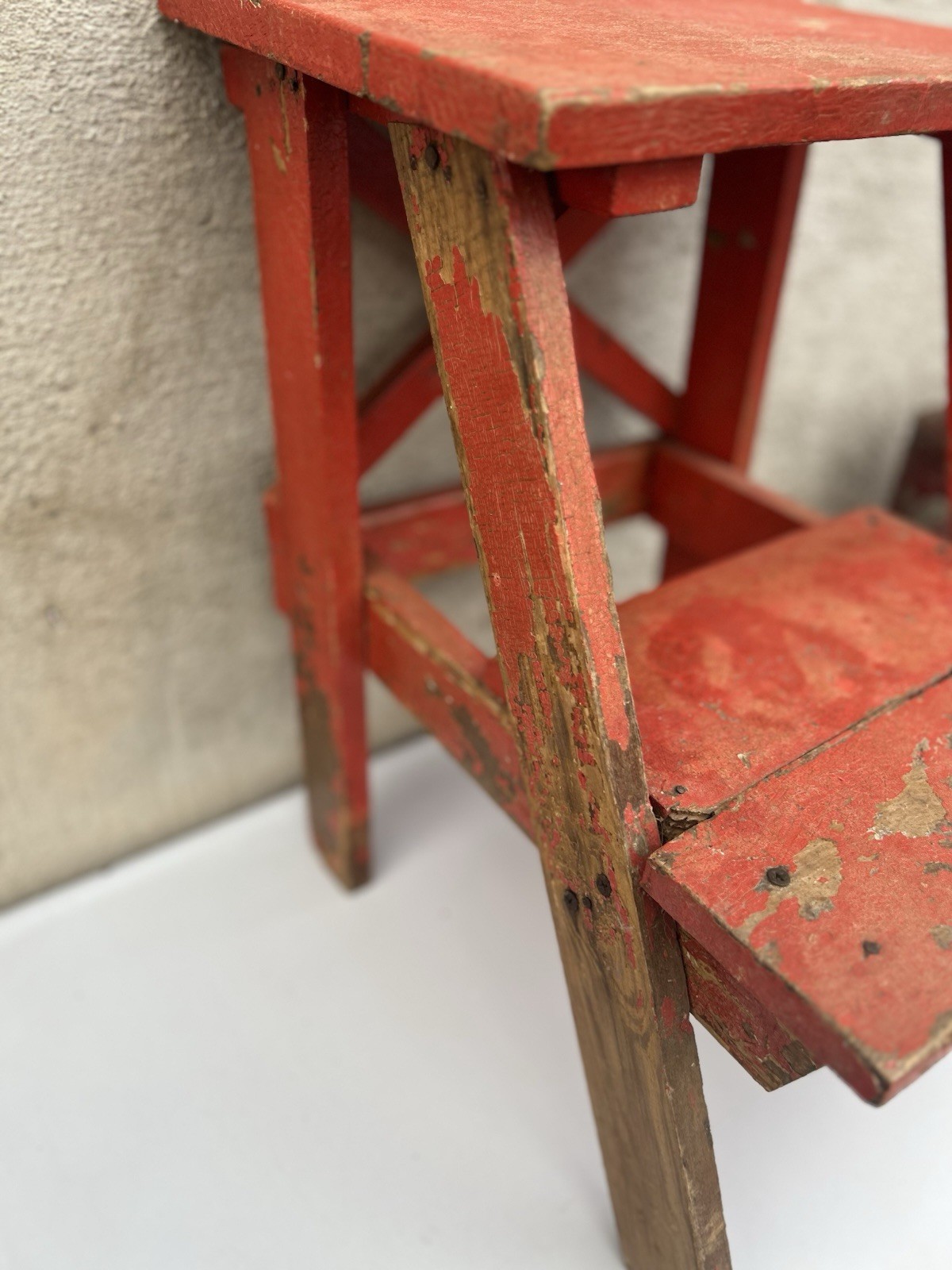 Vintage Rustic Solid Wood 2-Step Stool Farmhouse Bench Plant Stand Red 20+