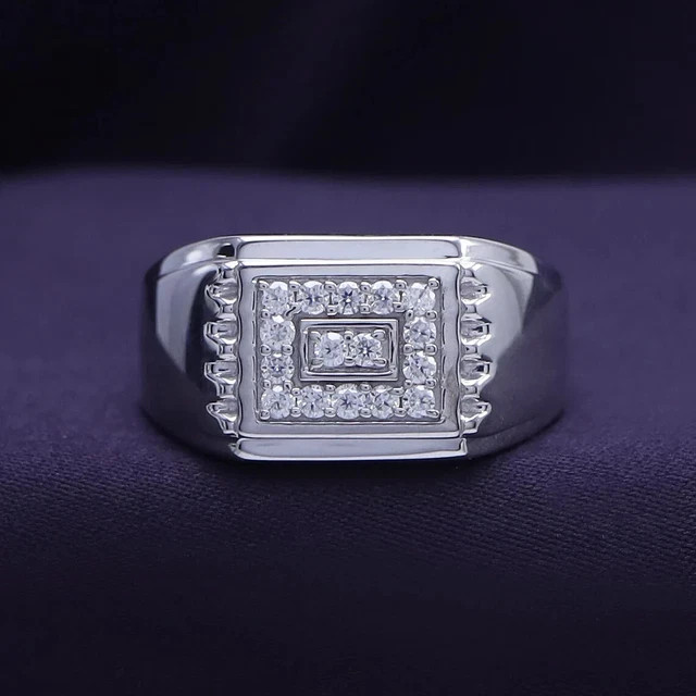 Mens Cluster Wedding Ring Round Cut Simulated Diamond 14K White Gold Finish