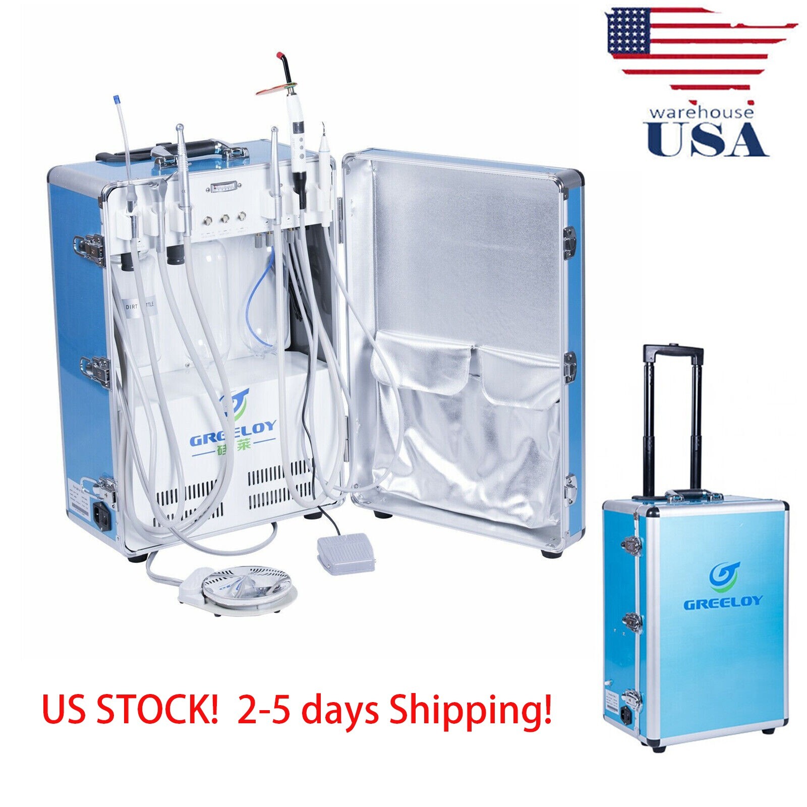 Portable Dental Unit with Air Compressor Triplex Syringe +Curing Light Scaler 4H