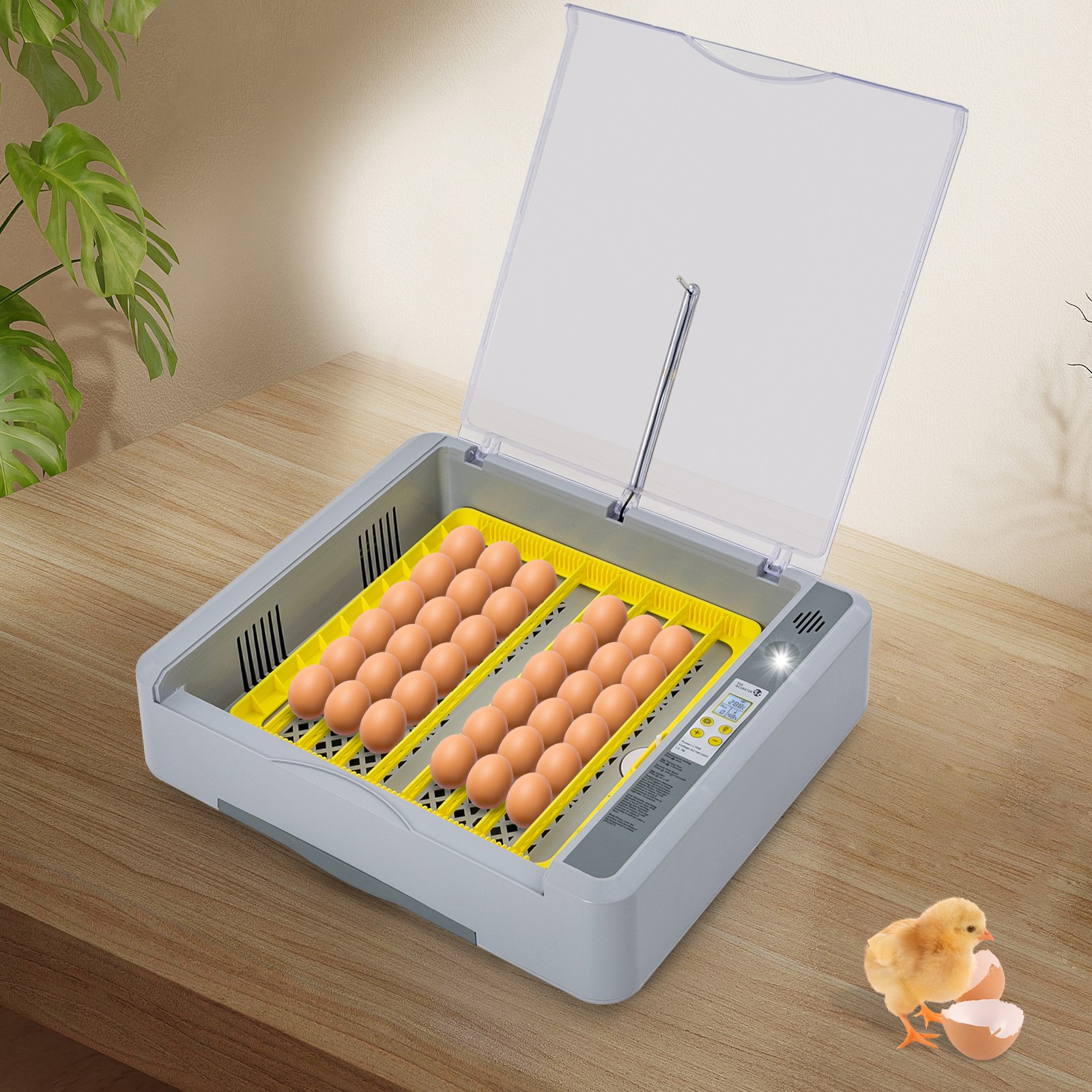 Egg Incubator 36 Eggs Gray Digital Poultry Hatcher Machine LED Display 70W