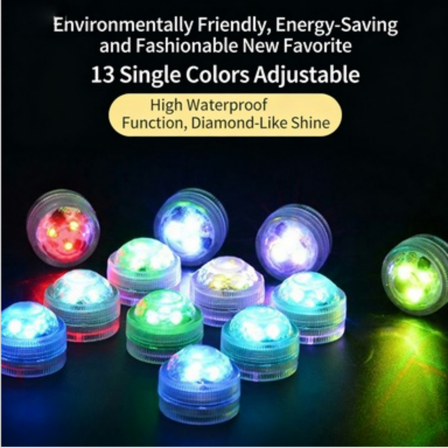 IP68 Waterproof LED Submersible Lights, 13 Colors Dimmable with Remote Control