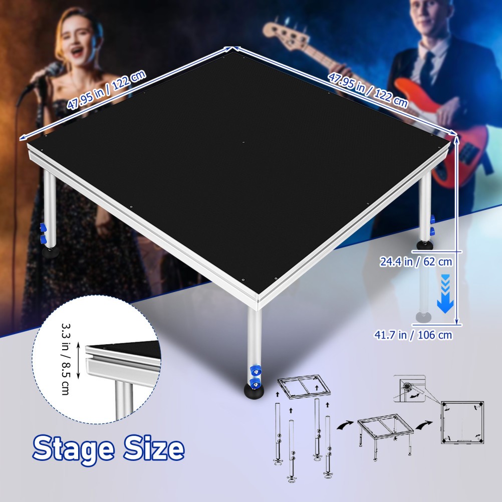 4×4ft Portable Stage Platform for Performances Heavy Duty Modular Folding Stage