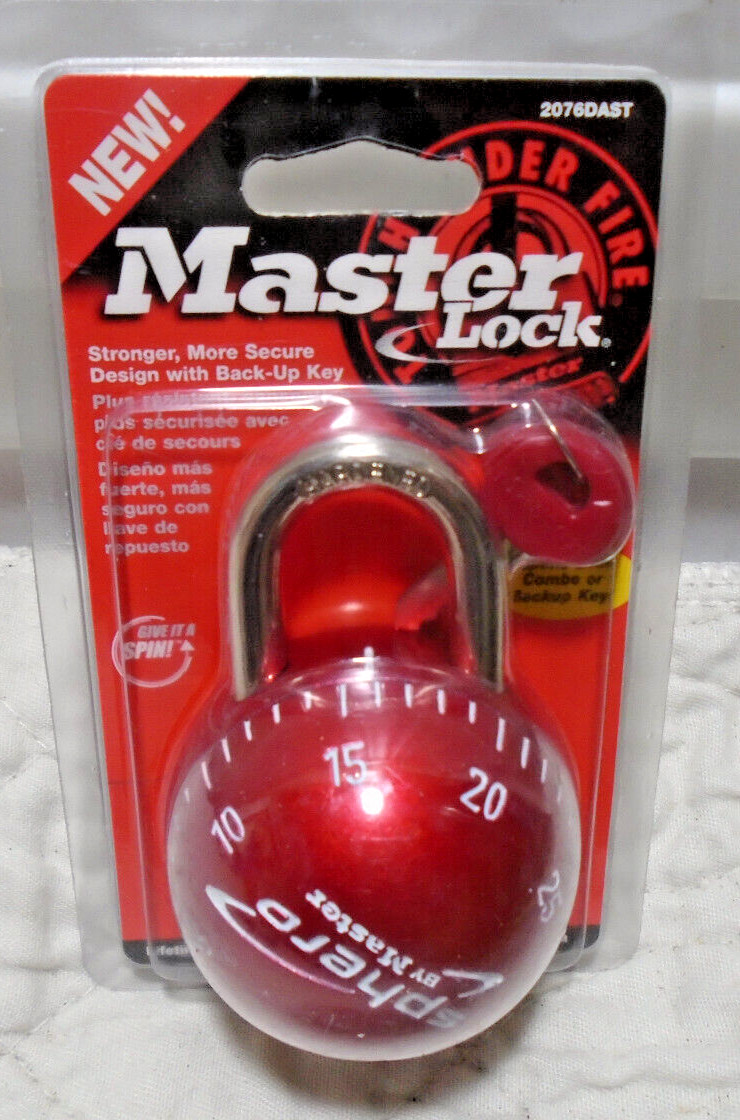 Master Lock Sphero Combination Lock Smooth Spin Padlock 2076DAST Red W/Key