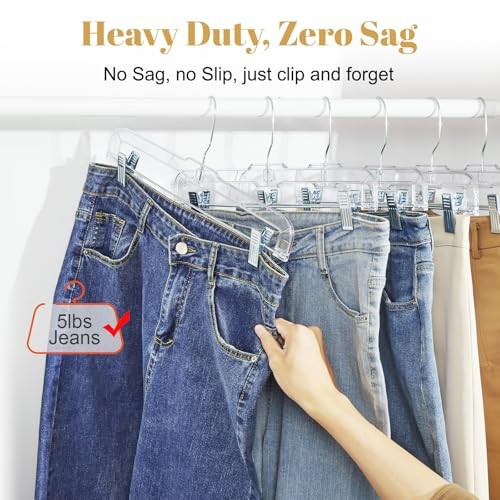 12 Pack 14 inch Clear Plastic Skirt Hangers with Adjustable Clips, Pants 12PC