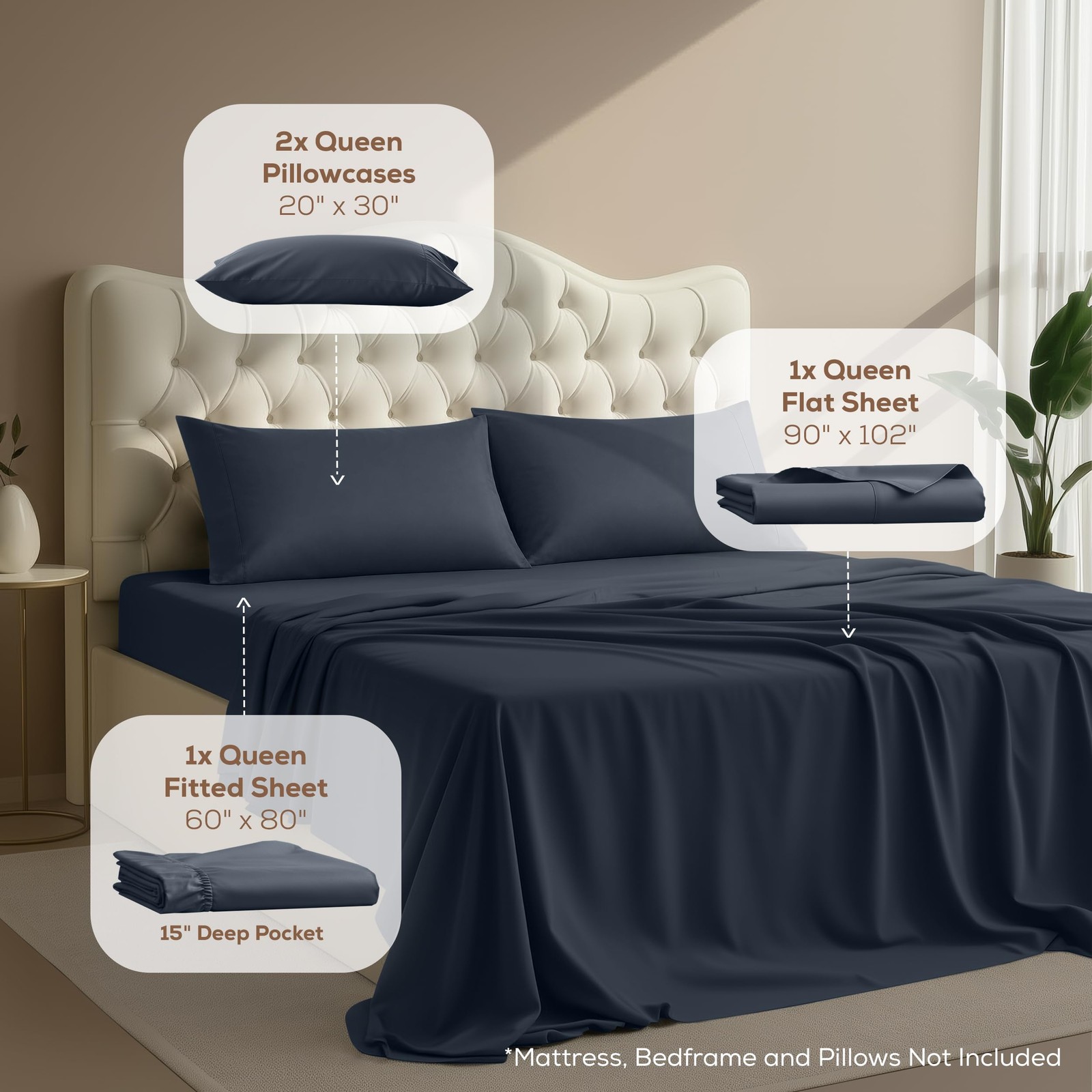 Utopia Bedding Queen Size Sheet Set Navy Soft Microfiber Oeko Tex 4-Piece