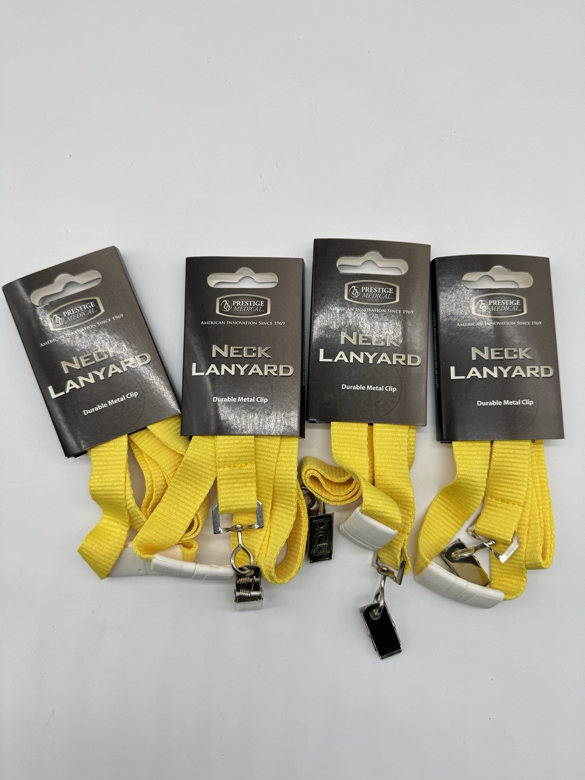 Lot Of 4 Units - Prestige Medical Yellow Breakaway Clasp Lanyard Tag ID Clip