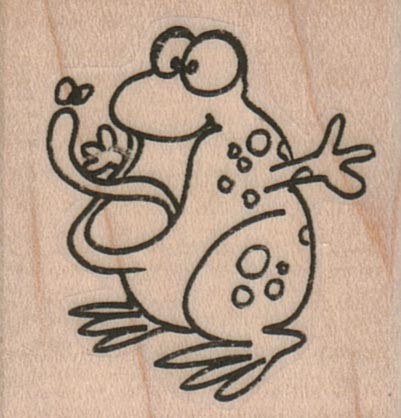 Frog With Fly On Tongue 1 1/2 x 1 1/2" Mounted Rubber Stamp, Frog Stamp, Frogs