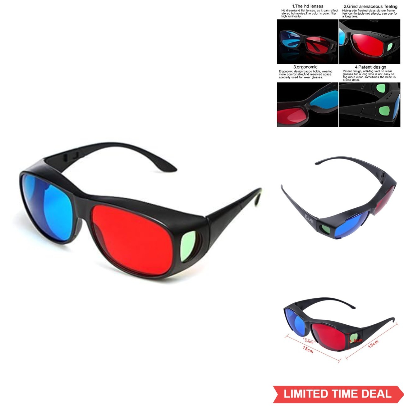 3D Glasses Red Blue Cyan Anaglyph Movie Game TV Comic Books Plastic Frame Case