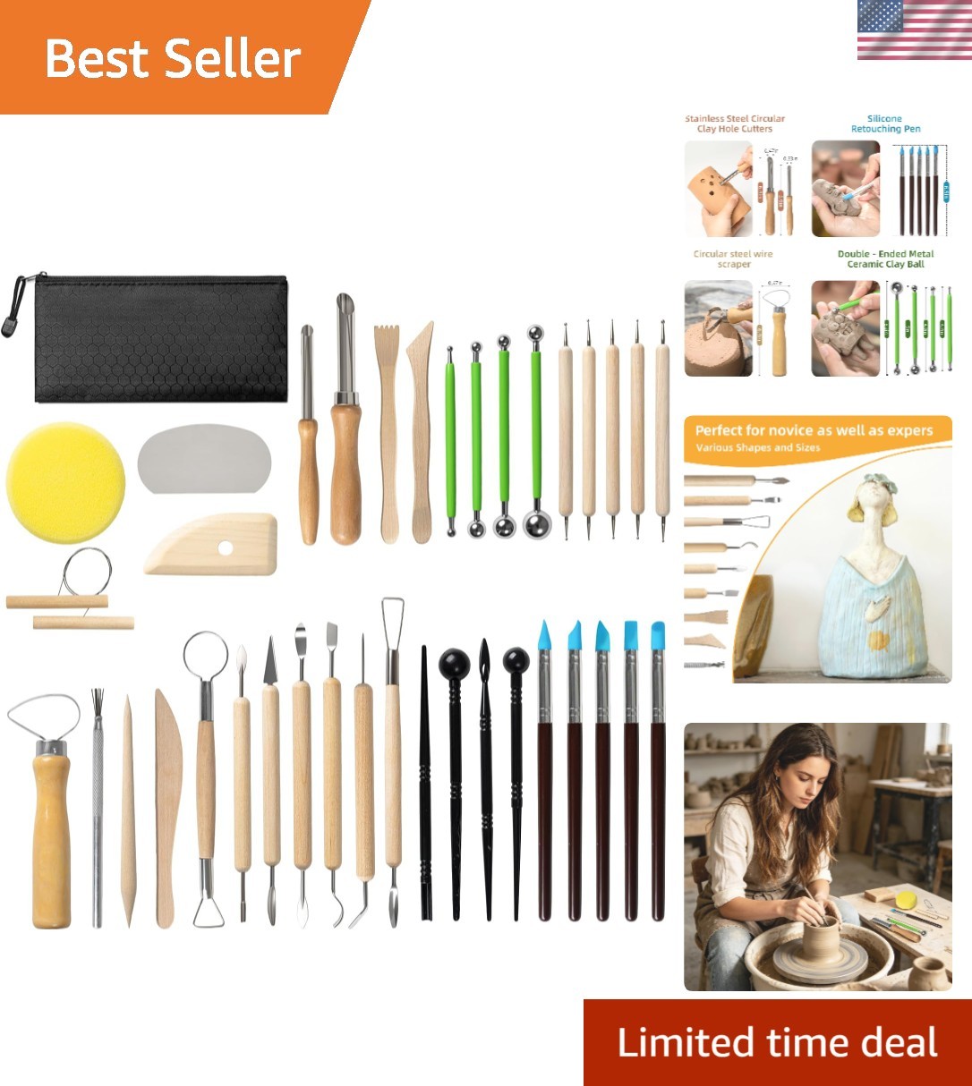 Complete 38 Pcs Clay Modeling Tools with Portable Storage for Creative Projects