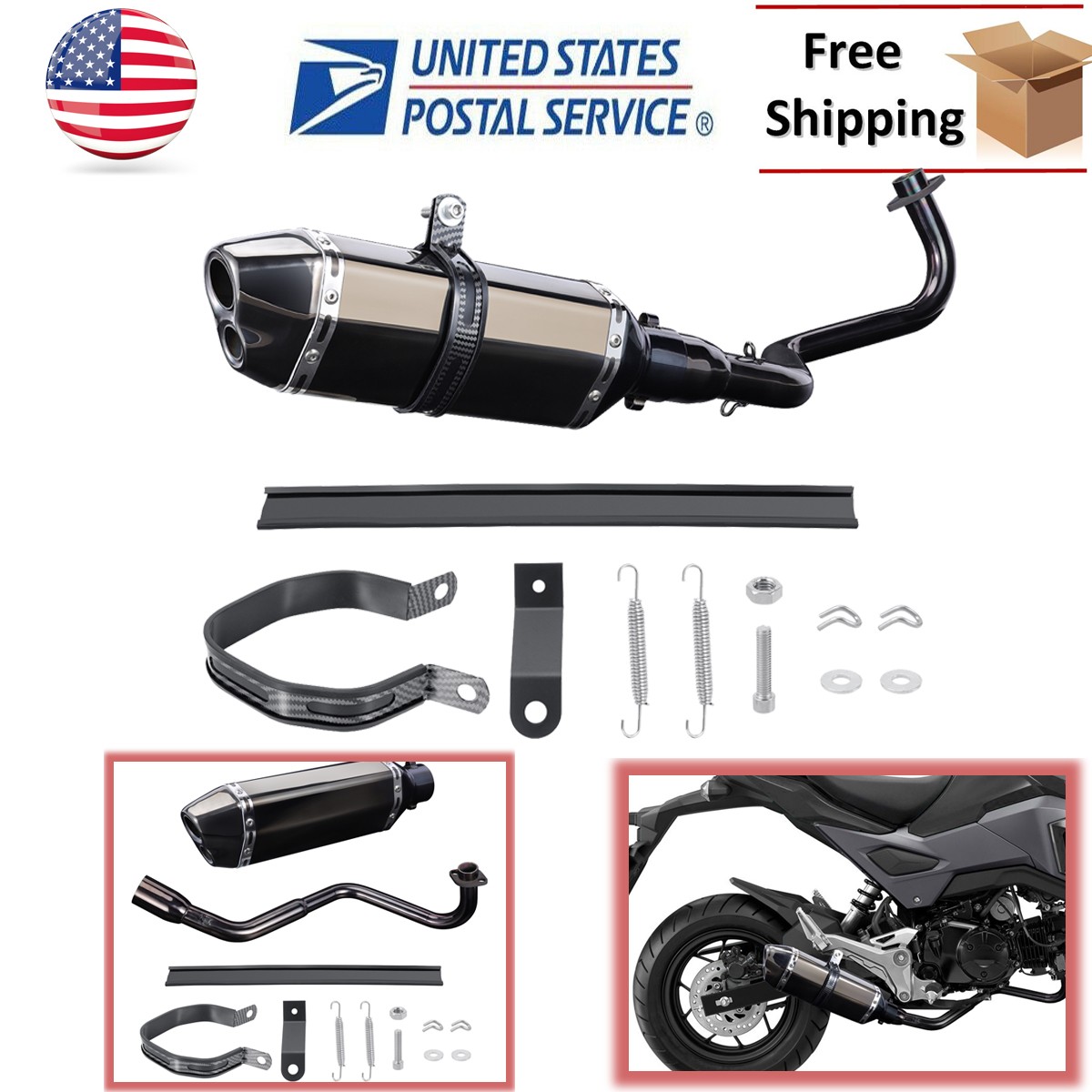 Low Mount Exhaust Muffler Baffle Pipe Set for Grom MSX125 M3 2013-2024 2025 2026