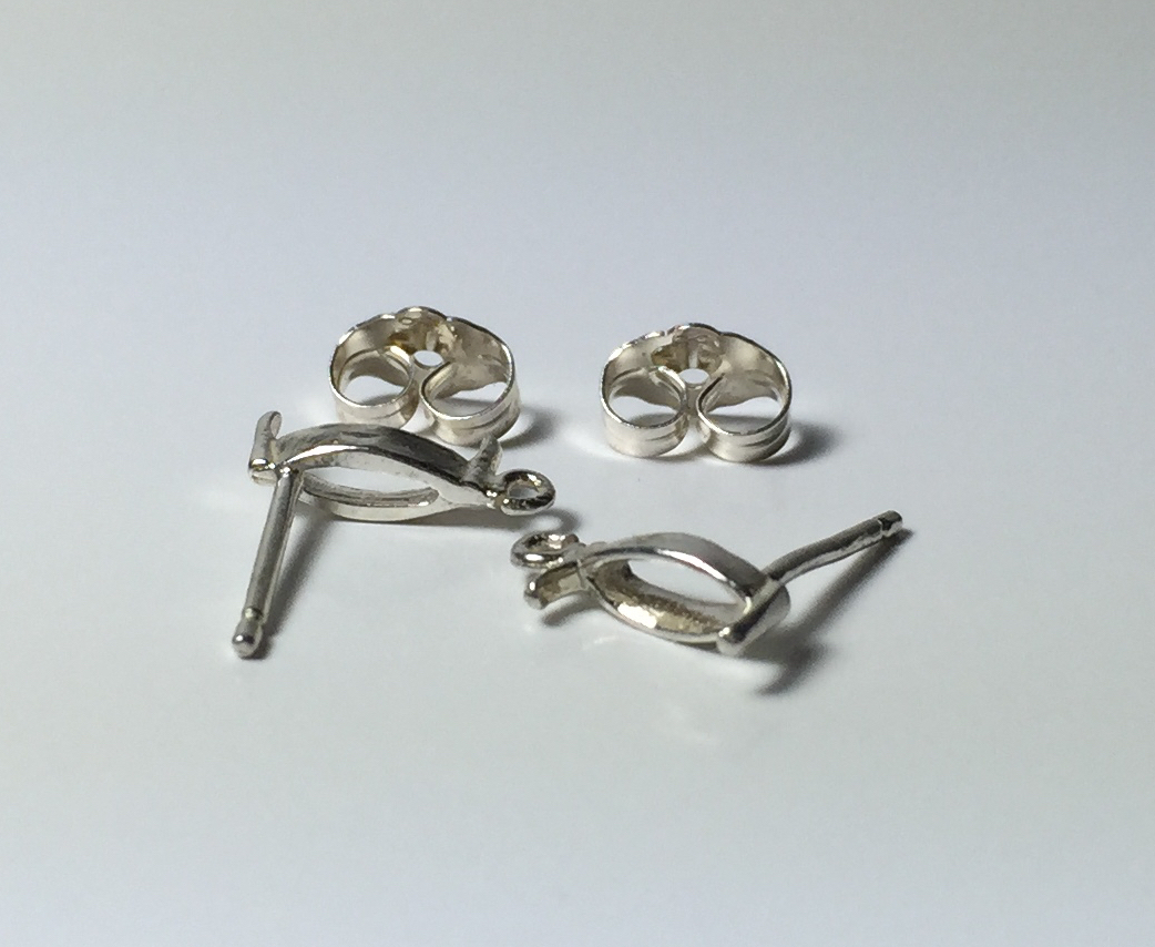 Two Marquise Sterling Silver 2-Prong Earring Settings W/Dangle Loop (4x2-6x3mm)