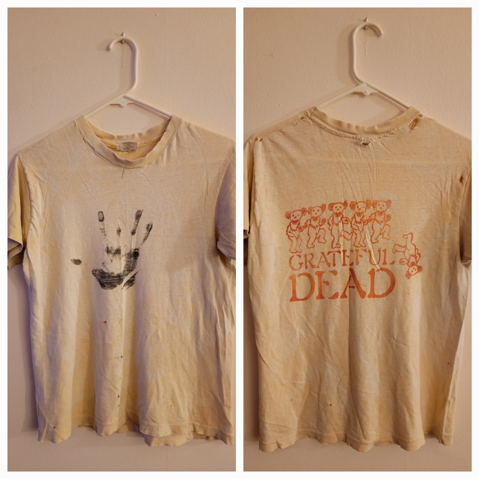 VTG GRATEFUL DEAD JERRY GARCIA BAND TOUR T SHIRT MED HANES RARE 70s BEARS HAND