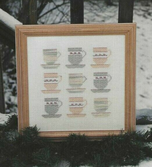 WATERCOLOUR TEA CUPS-9 Cute Tea Cups in Rows-Pastel-Counted Cross Stitch Pattern