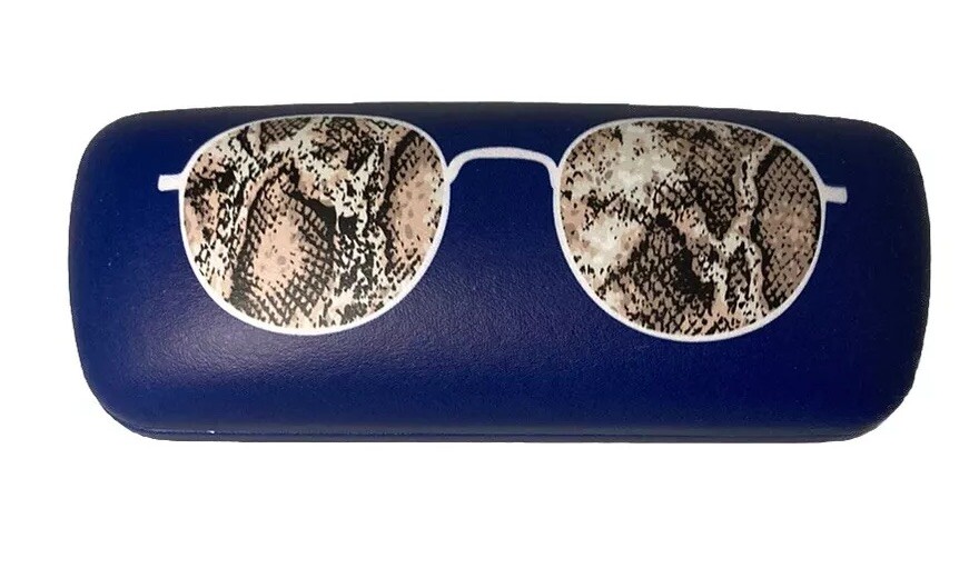 NEW Snake Print Blue Clamshell Eyeglasses Case W/ Spring Close