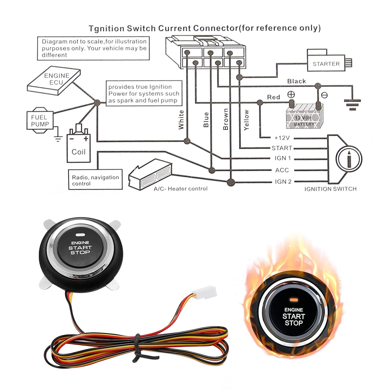 laffoonparts Smart RFID Push Engine Start Button kit & Keyless Entry Starter...