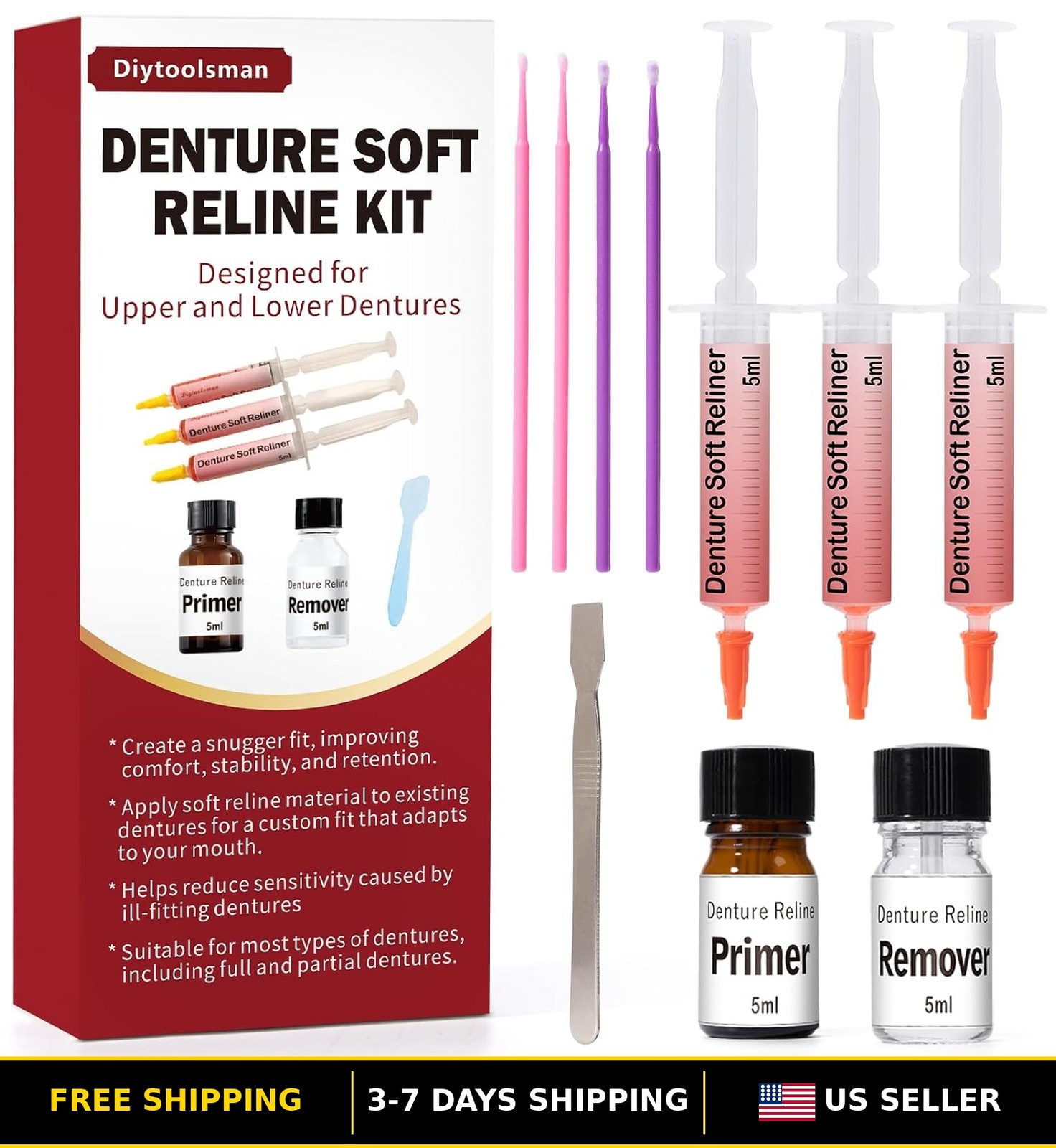 Soft Reline Kit for Upper & Lower Dentures - Fix Loose Fitting Issues