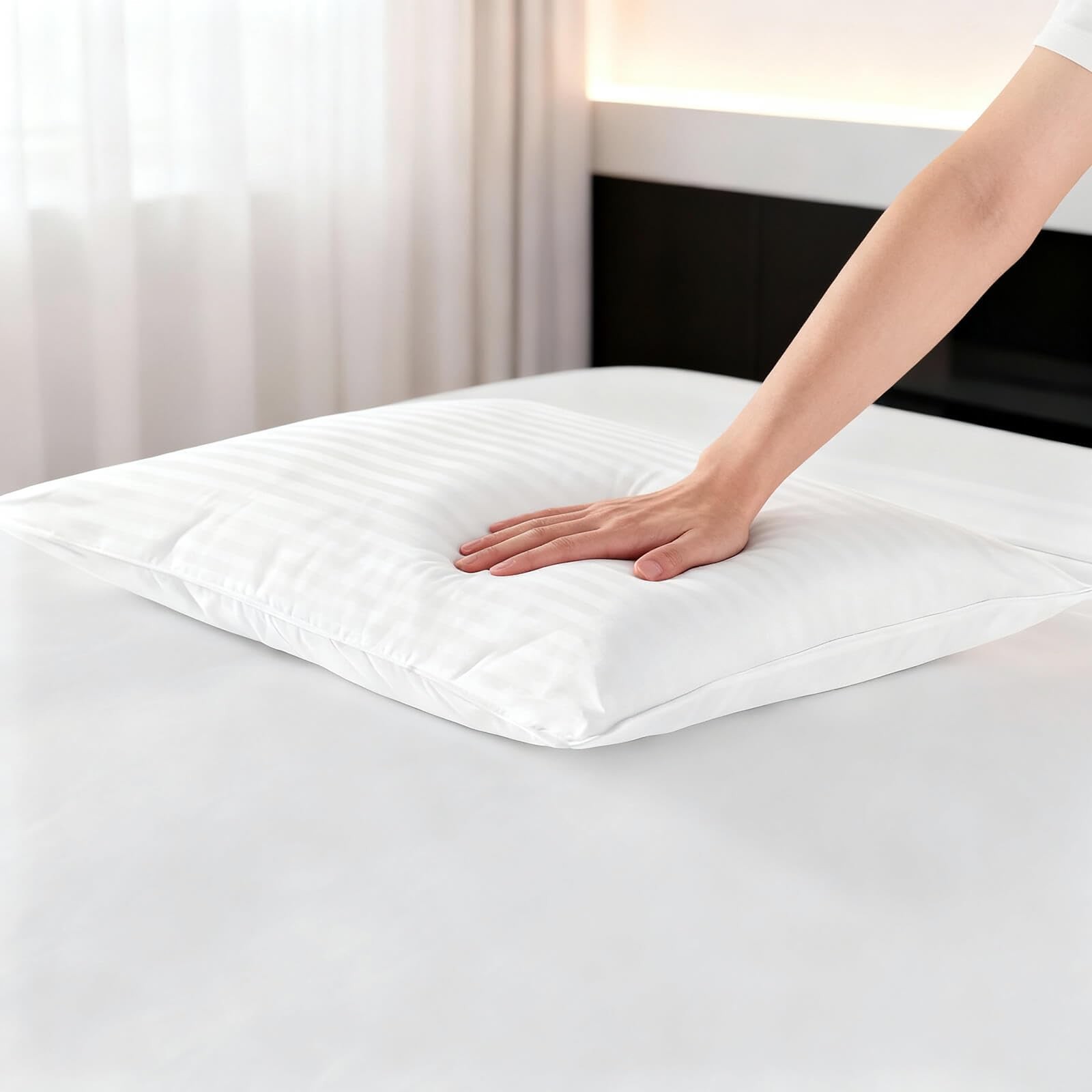 Gooeb Flat Ultra Thin Bed Pillows Standard/Queen(2 Pack), Stripes