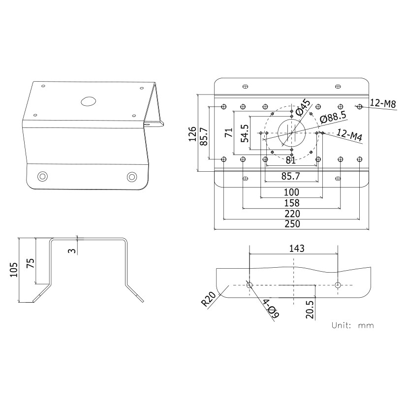 Hikvision DS-1276Z Universal Corner Bracket Adapter for Most CCTV Wall Mounts